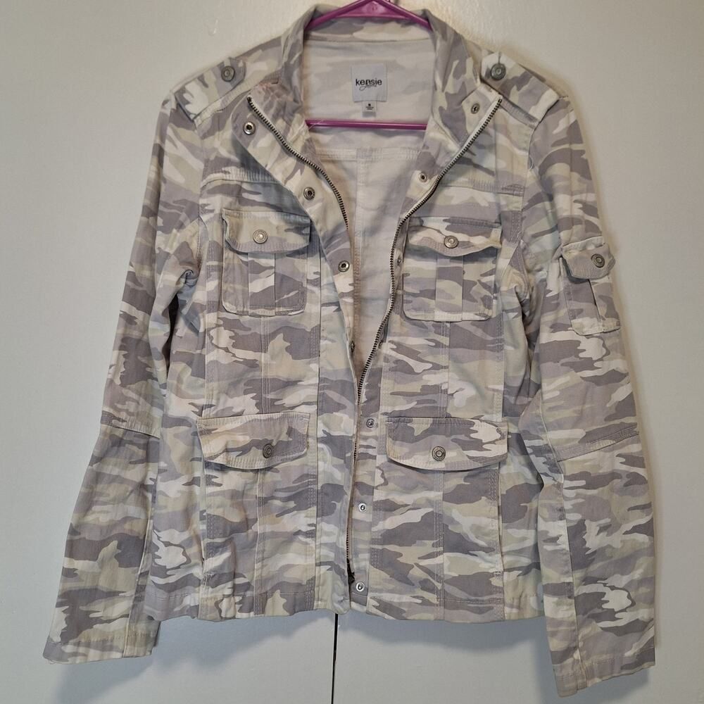 Kensie Jeans Washed Gray Cotton Camo Jacket Small